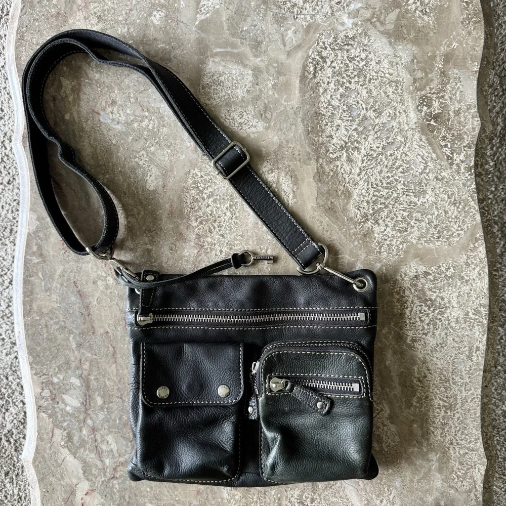 Fossil Y2K Sutton Crossbody Bag Black Pebble Leather Hobo Gorpcore Purse